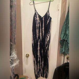 Stylish Navy and White Rayon Dress